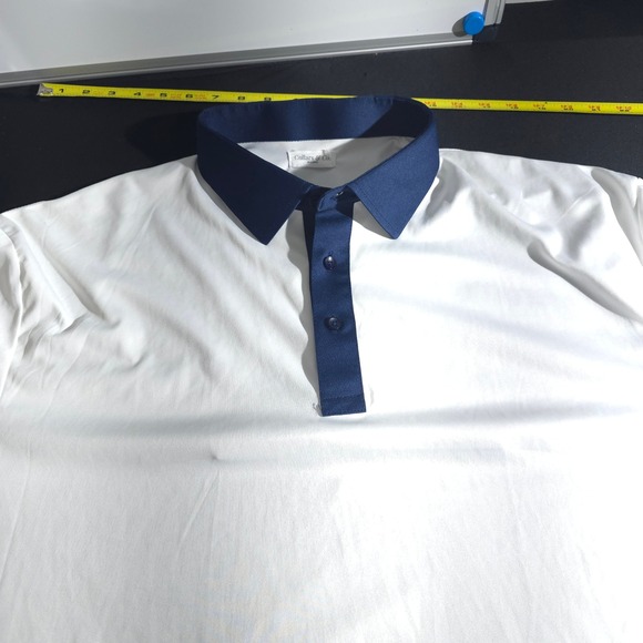 Collars & Co Mens 2XL White Navy Dress Collar Polo Shirt Polyester Short Sleeve - Picture 5 of 9